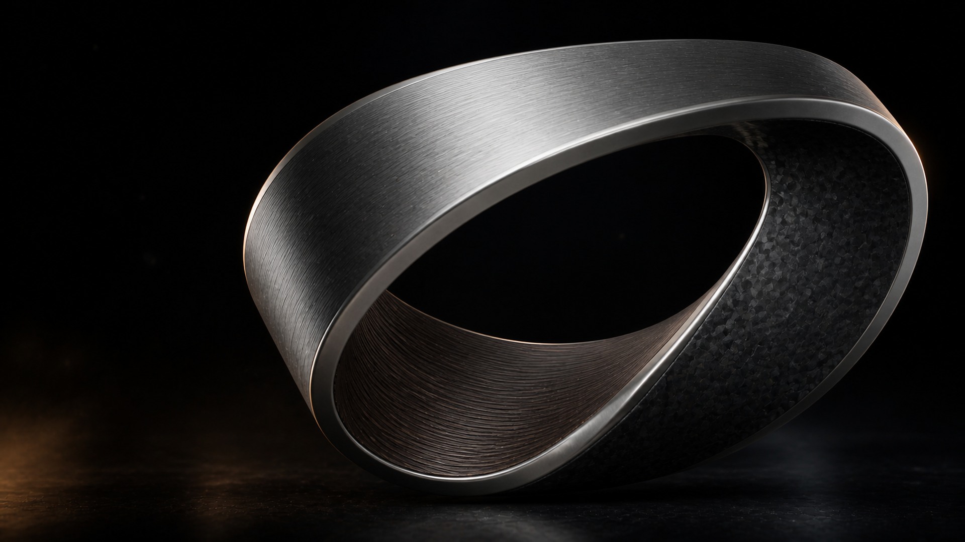 Möbius form combining fineline wood, satin metal and forged carbon as a portfolio-method visual