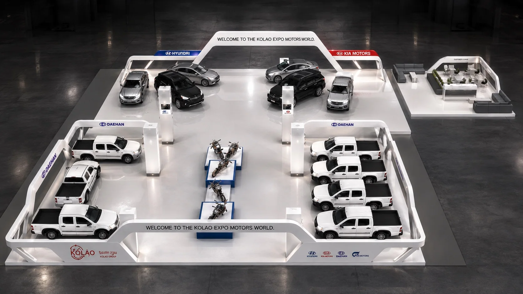 AI-enhanced overhead overview study of the KOLAO multi-brand motor expo
