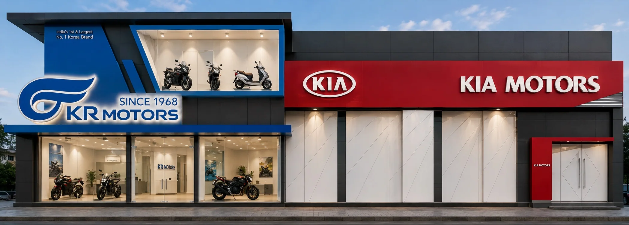 AI-enhanced exterior visualization derived from the unbuilt 2017 KIA showroom proposal